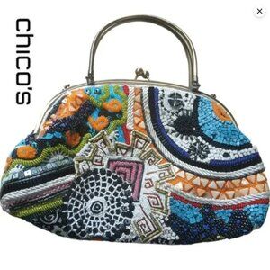 Hard to Find Chico's LUX Purse Bag Amazing Art-to-Wear Embellished kiss clasp